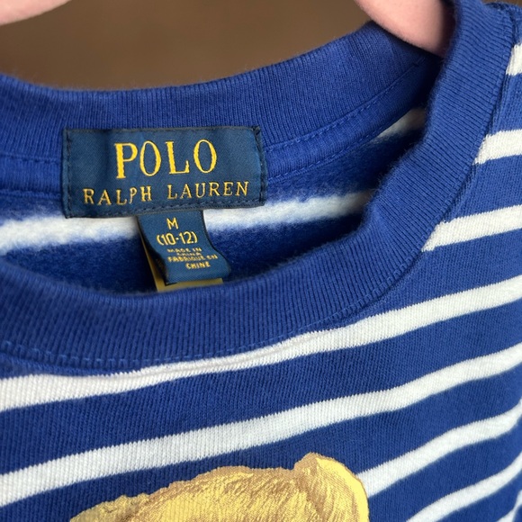Polo by Ralph Lauren Blue and White Crewneck Top with Bear Accent - Picture 3 of 4